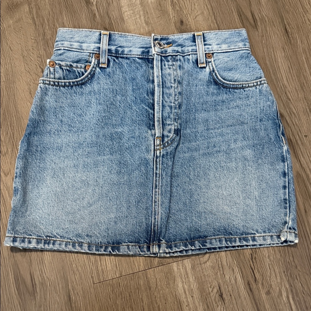 Re/Done Light Blue Denim Mini Skirt